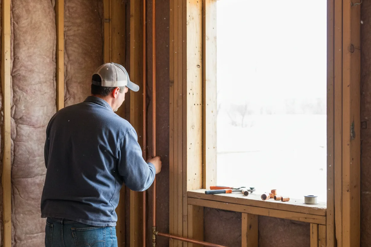 Licensed plumber running new copper supply lines in a Elkhorn home